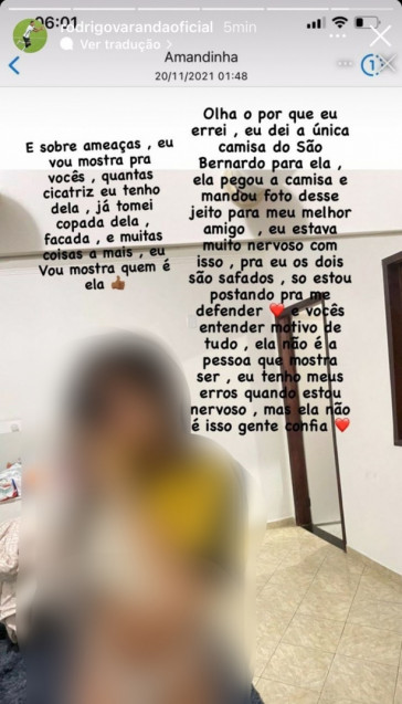 Rodrigo Varanda tenta justificar ameaças à Amanda