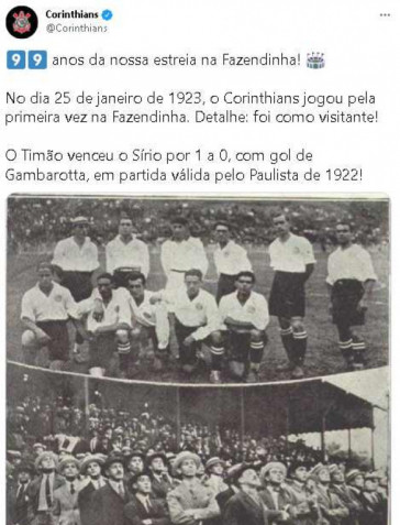 Corinthians fazia sua primeira partida na Fazendinha h 99 anos