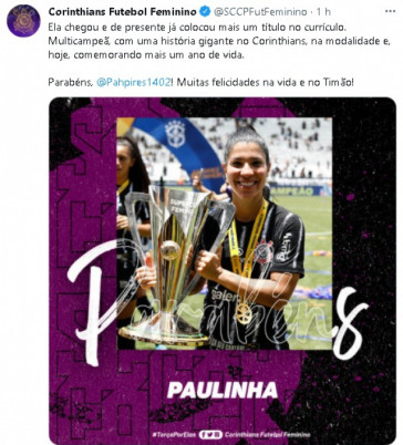 Paulinha recebeu os parabns do Corinthians