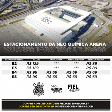Novos valores do estacionamento da Neo Qumica Arena