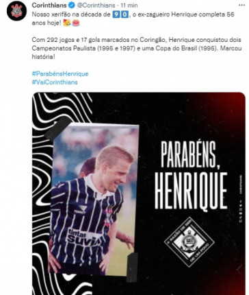 Corinthians parabeniza ex-zagueiro Henrique por anivers