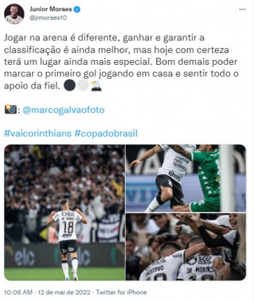 Jnior Moraes comemorou primeiro gol pelo Corinthians