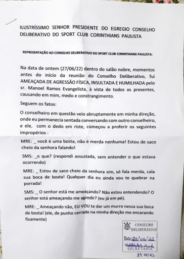 Conselheira do Corinthians é ameaçada por Mané da Carne em reunião