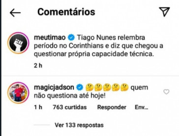Jadson ironizou a capacidade do técnico Tiago Nunes