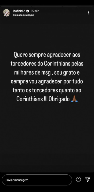 J voltou a falar do Corinthians em suas redes sociais
