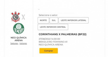 Paulistão Feminino 22 – Ingressos para Corinthians x Palmeiras (21