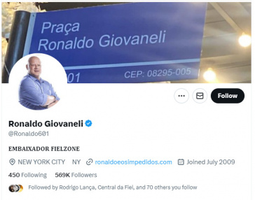 Pgina no Twitter de Ronaldo Giovanelli s 12h desta quinta-feira