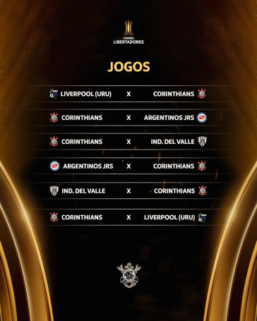 Corinthians estreia fora de casa na Libertadores; veja a ordem dos jogos