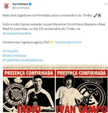 Onde assistir o jogo do Corinthians x Real Madrid hoje; sexta-feira, 1, em  comemoração de 113 anos