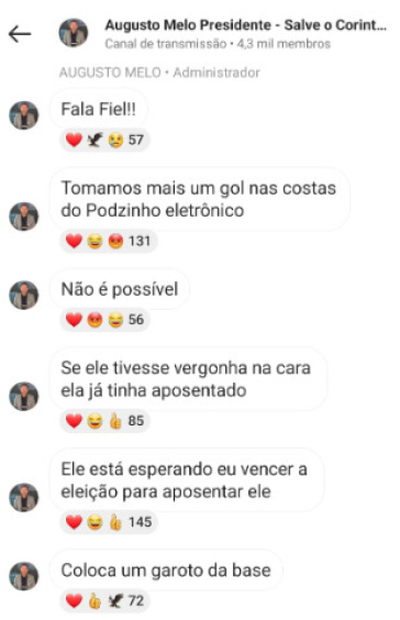 Postagens de Augusto Melo criticando Fbio Santos