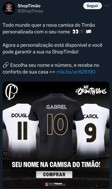 O Corinthians est vendendo sua segunda camisa