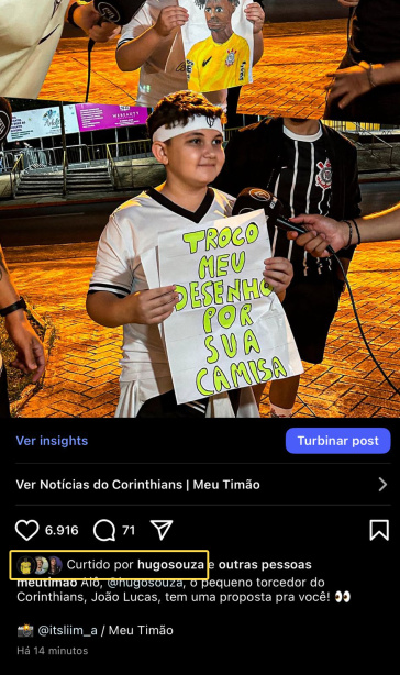 Hugo Souza curtiu a publica