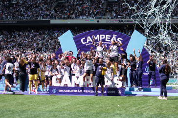 Festa das jogadoras do Corinthians na conquista do Brasileiro Feminino de 2025