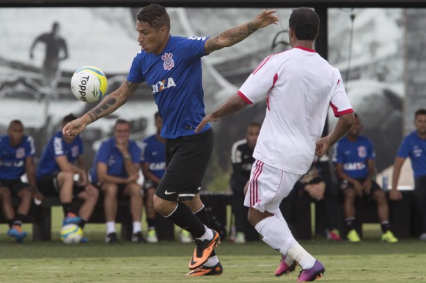 Durante o jogo treino contra o Red Bull esta tarde no CT Joaquim Grava, zona leste de São Paulo. O próximo jogo da equipe será dia 19/01, contra a Portuguesa, no estádio do Caninde, jogo válido pela primeira rodada do Campeonato Paulista 2014
