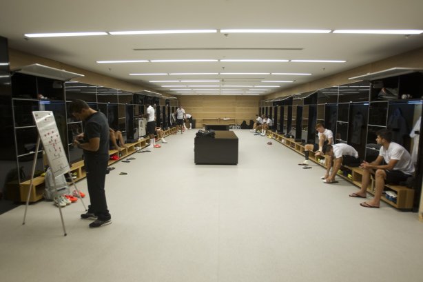 Nos vestiários antes da partida Corinthians x Figueirense/SC, realizada esta tarde na Arena Corinthians, válida pela 5ª rodada do Campeonato Brasileiro de 2014
