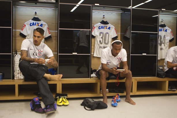 Nos vestiários antes da partida Corinthians x Figueirense/SC, realizada esta tarde na Arena Corinthians, válida pela 5ª rodada do Campeonato Brasileiro de 2014