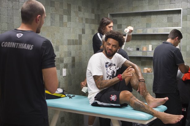 Nos vestiários antes do jogo realizado esta tarde na Allianz Arena entre Palmeiras x Corinthians, jogo válido pela 3ª rodada do Campeonato Paulista de 2015