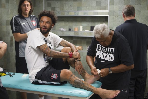 Nos vestiários antes do jogo realizado esta tarde na Allianz Arena entre Palmeiras x Corinthians, jogo válido pela 3ª rodada do Campeonato Paulista de 2015