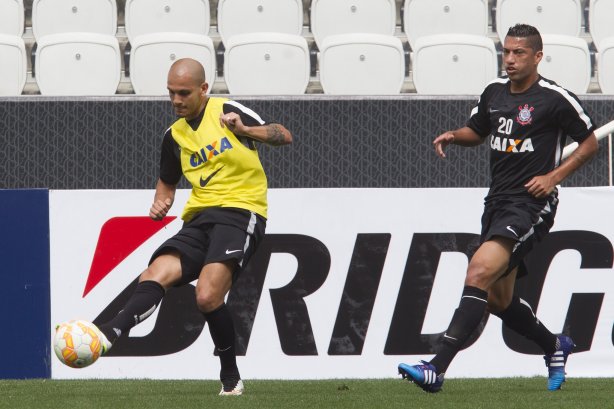 Durante o treino desta tarde na Arena Corinthians, zona leste da cidade. O próximo jogo será amanhã, quarta-feira, dia 18/02 contra o São Paulo, na Arena Corinthians, jogo de ida da fase classificatoria da Copa Libertadores da América 2015
