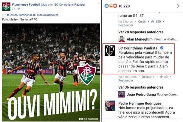 Resposta do Corinthians a provocação Fluminense