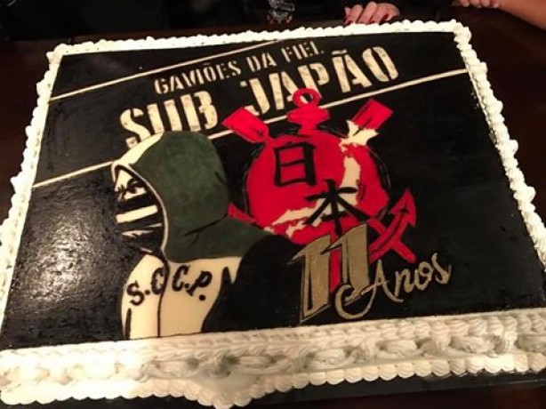 Bolo da festa de aniversário da sub sede do Japão da Gaviões da Fiel
