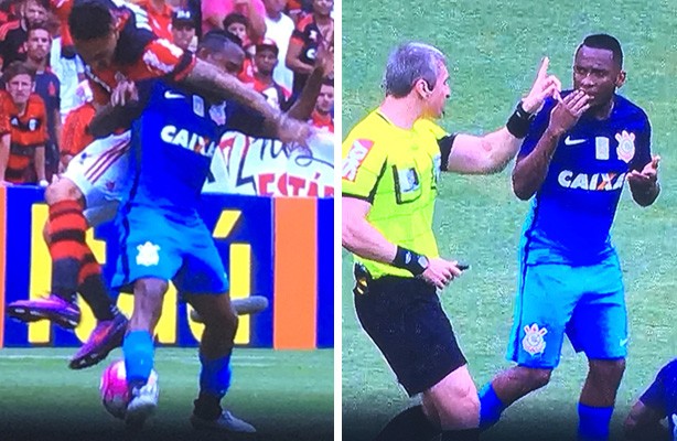 Willians recebe a cotovelada, mas árbitro marca a falta para o Flamengo