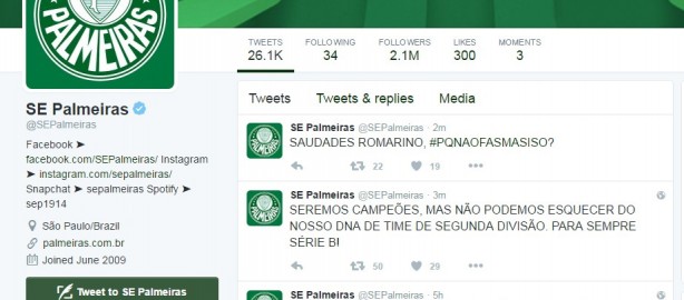 Twitter do Palmeiras é hackeado com piadas contra o clube