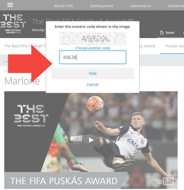 Captcha no site fa Fifa