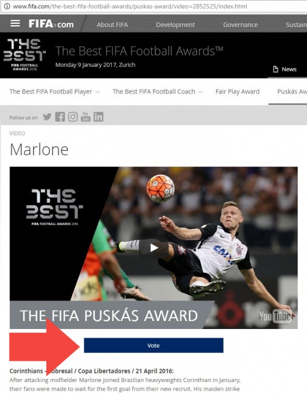 Página do Marlone no site da Fifa - Clique em