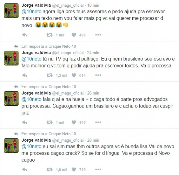 Valdivia e Neto protagonizaram barraco no Twitter