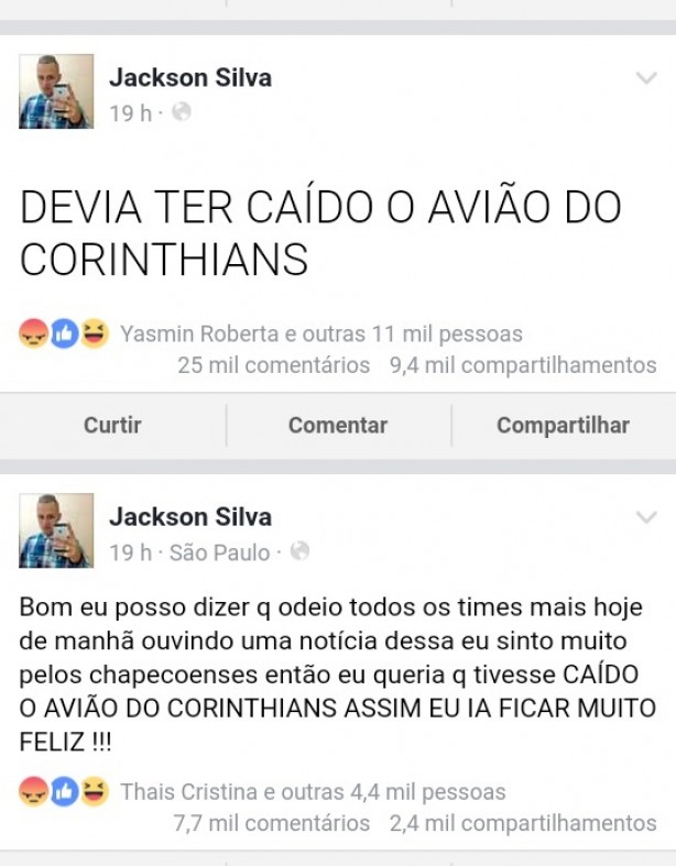 Indivíduo fez brincadeira infeliz em rede social e foi intimidado por corinthianos