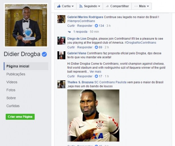 Torcedores do Timão invadiram redes sociais de Drogba