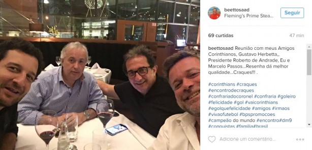 Presidente do Corinthians se reuniu com ex-dirigentes do clube e um amigo em São Paulo