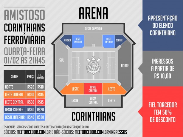 Ingressos para amistoso variam de R$ 20 a R$ 40