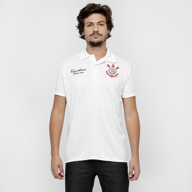 Camisa Polo Corinthians Basic Lettering - Branco