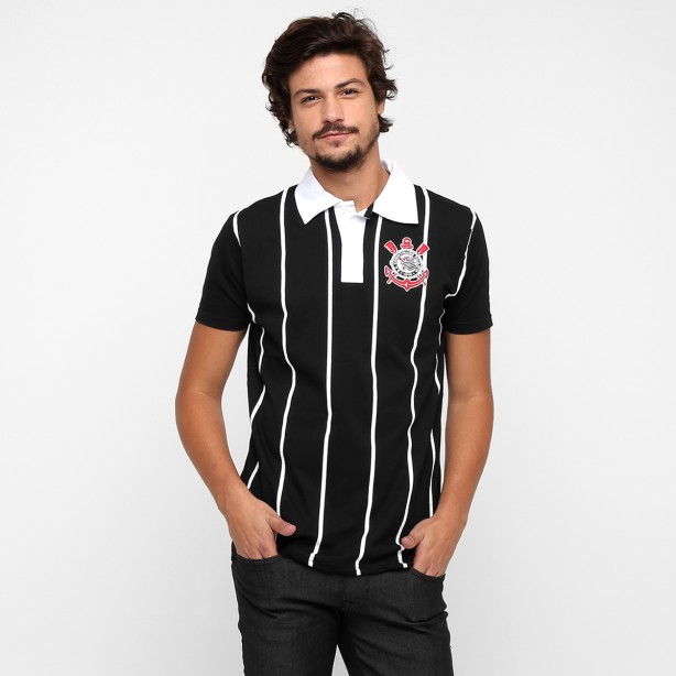 Camisa Polo Corinthians Teem Way - Preto e Branco