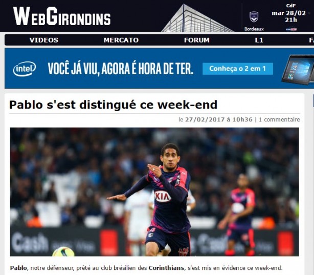 Pablo ganhou atenção de site dedicado ao ex-clube