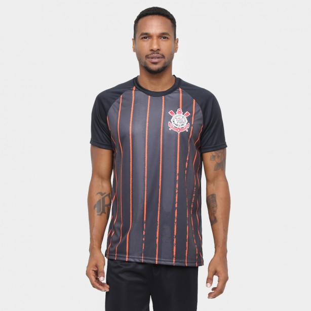 Camisa do Corinthians laranja e preta listrada