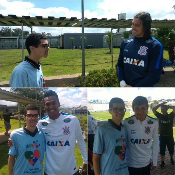 Caco viveu dia especial no CT: conheceu Cássio, Romero, Jô e outros