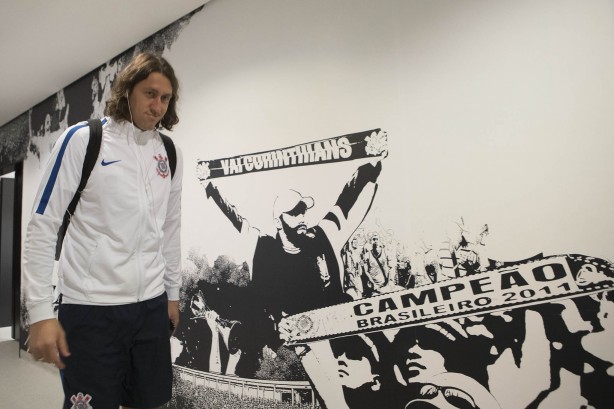 Cássio na sua chegada à Arena antes da semifinal contra o São Paulo