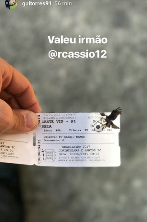 Guilherme exibiu ingresso dado pelo goleiro Cssio