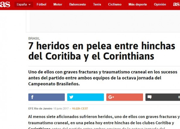 Repercussão mundial do ataque dos torcedores do Coritiba