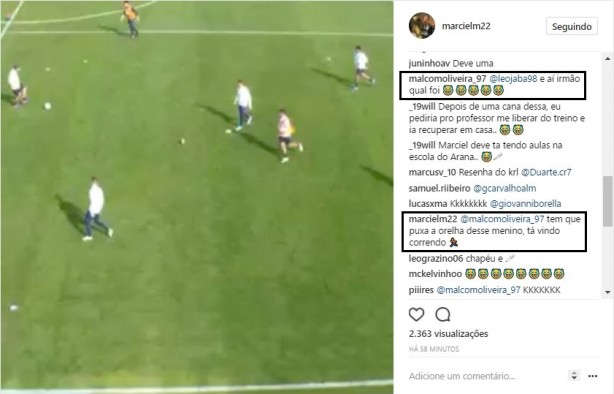 Malcom também zoou Jabá por cana sofrida durante treino no CT