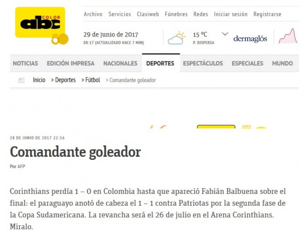 ABC Color também citou o apelido do camisa 4 do Timão