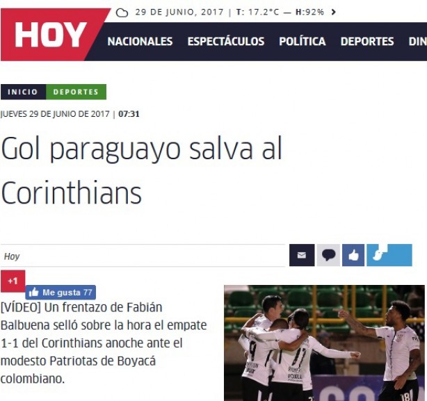 Dirio Hoy lembrou que Balbuena salvou o Corinthians