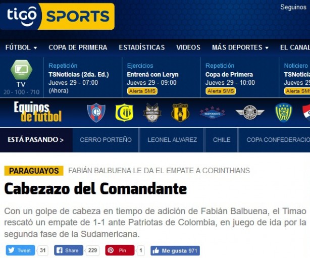 Site esportivo Tig Sports lembrou o apelido de Balbuena