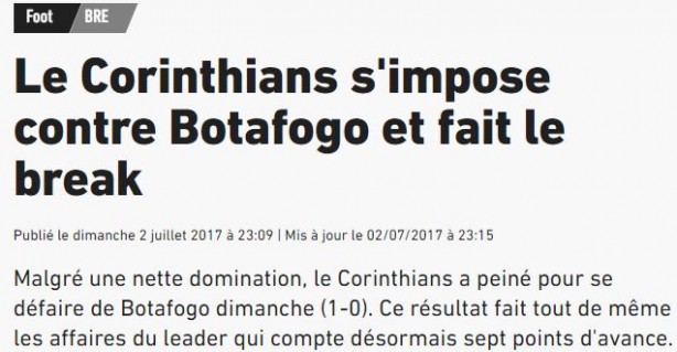 Texto sobre a vitria do Corinthians em cima do Botafogo