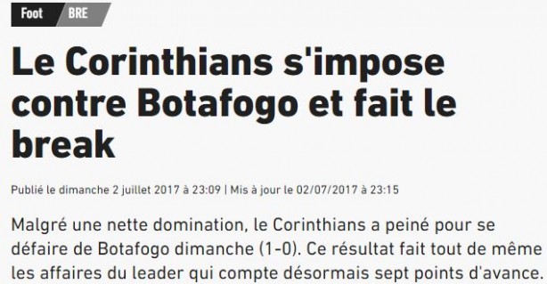 Texto sobre a vitória do Corinthians em cima do Botafogo