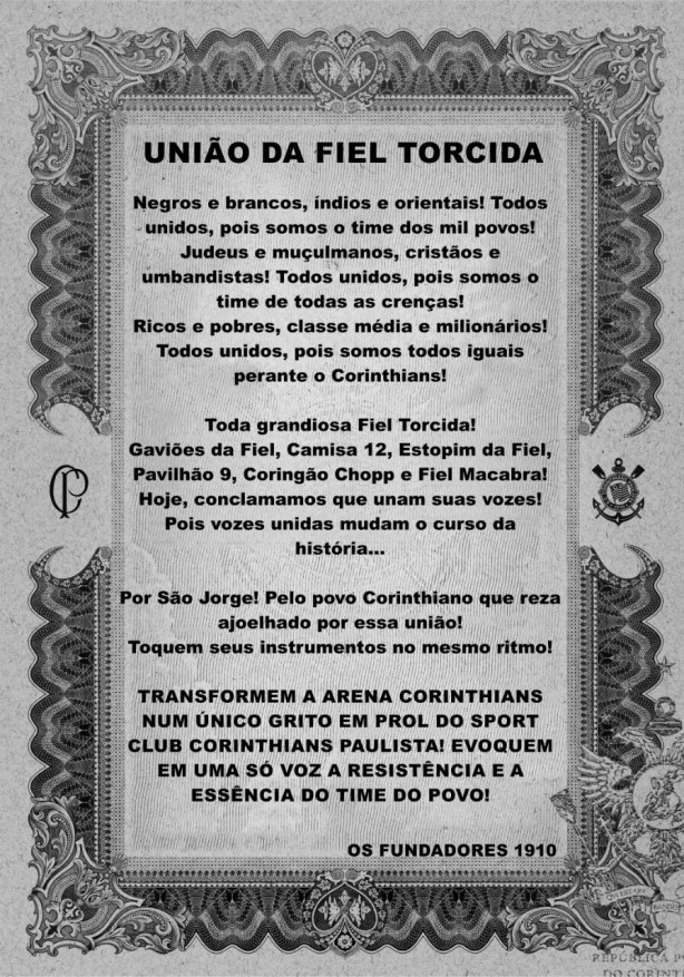 Ideia de grupo de torcedores  unir a Fiel na Arena