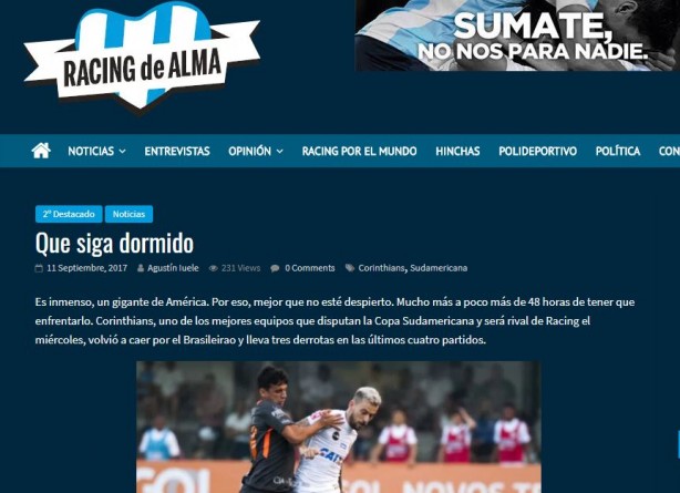 Site descreve atual momento do Corinthians